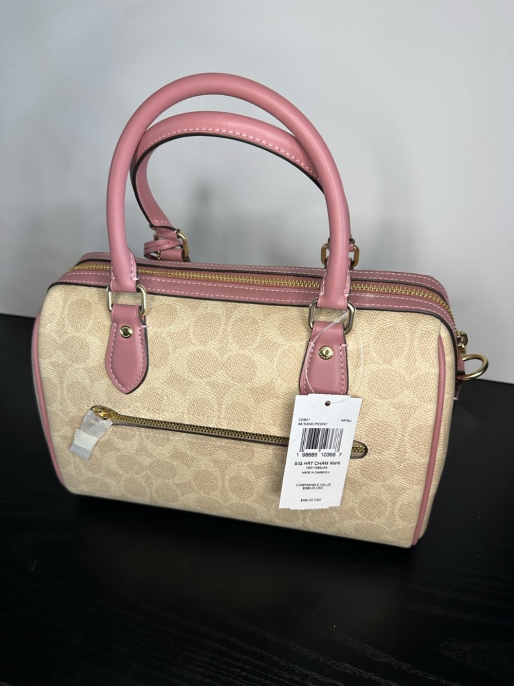Coach Signature Sand and Peony Heart Charm Medium Rowan NWT CDB21 - Picture 5 of 12